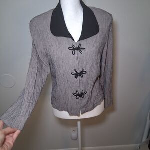 Vintage Blouse Mini Houndstooth Womens 12 P Chinese Button 80s Retro Career